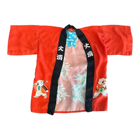 Source Unknown Other - VTG Toddler Child’s Japanese Kimono-Style Happi Coat Robe Red Black No Belt